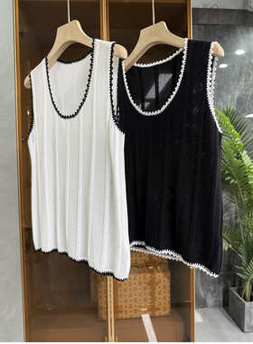 清仓不予退换！！撞色天丝钩花针织衫圆领背心上衣女16163~ME