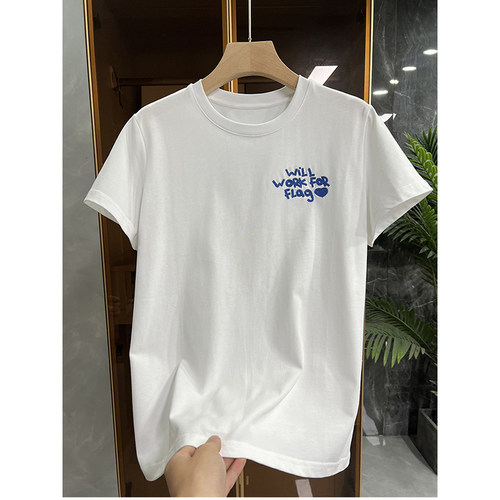 优质棉刺绣字母圆领短袖T恤上衣