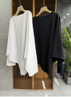 N货！舒适又时髦！不规则蝙蝠衫一字领长袖棉T恤女    R96363~ME