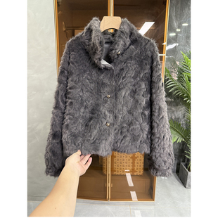 R2565 宽松皮毛一体麂皮绒立领短外套女 贵妇气质 yuan出