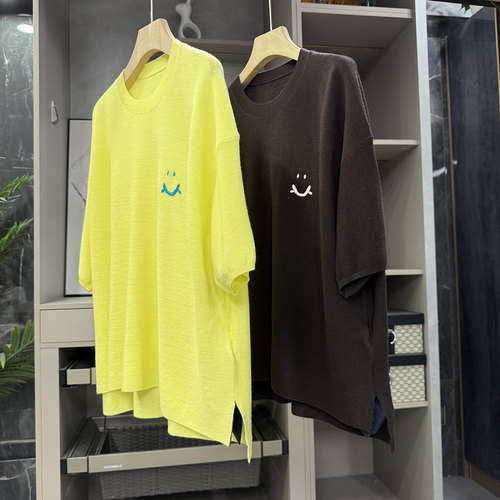 N货!宽松羊毛针织衫圆领短袖上衣