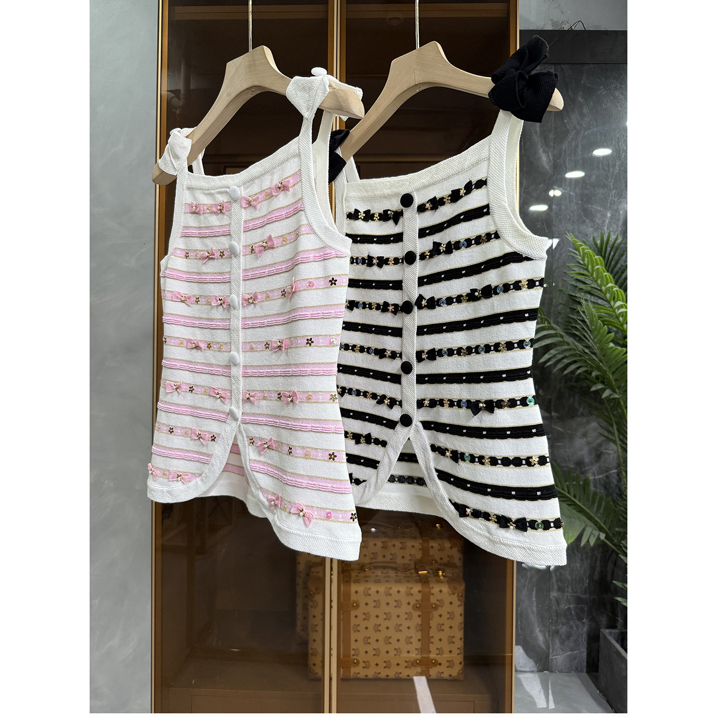 羊毛条纹针织套头衫吊带上衣