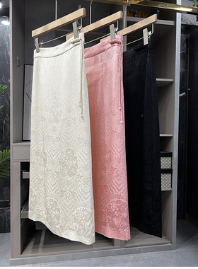 清仓不予退换#4！新中式！提花缎盘扣流苏开叉半身裙女K299