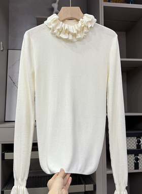 飙泪推荐！气质美物！荷叶领口羊绒羊毛针织衫上衣女  252243~ZY