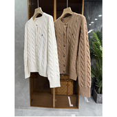 秋冬高ji感单品 R858 羊绒羊毛麻花圆领针织开衫 毛衣女