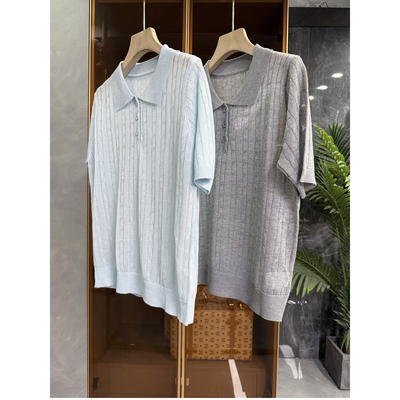 气质！钩花针织POLO领短袖上衣