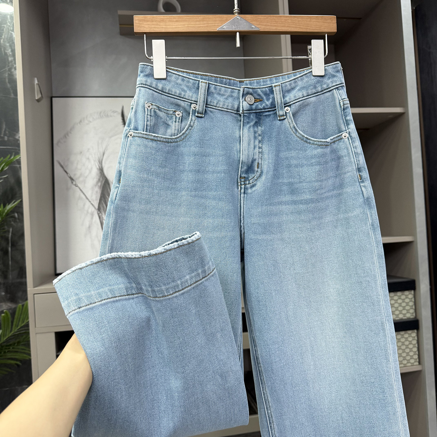 小个子收！显高显瘦神裤！中高腰牛仔直筒九分裤女   66559~ZY