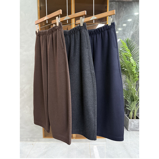 D25300 女 温暖绵羊毛毛呢松紧腰休闲镰刀九分裤 小个子收