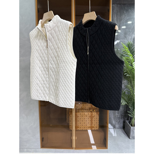 N货!加厚菱格羊毛小立领拉链马甲