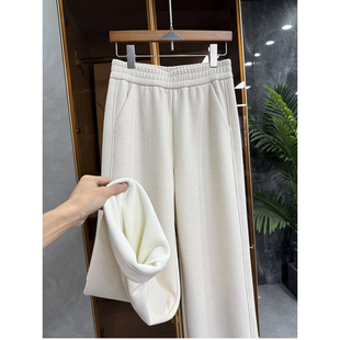 C25587 冬季 女 加厚绒羊绒松紧腰休闲直筒裤 出街单品