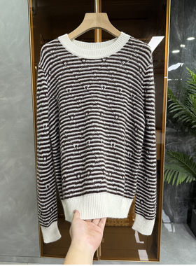 尖货！像被云抱住！宽松羊绒真丝条纹圆领针织毛衣女   R5127~ME
