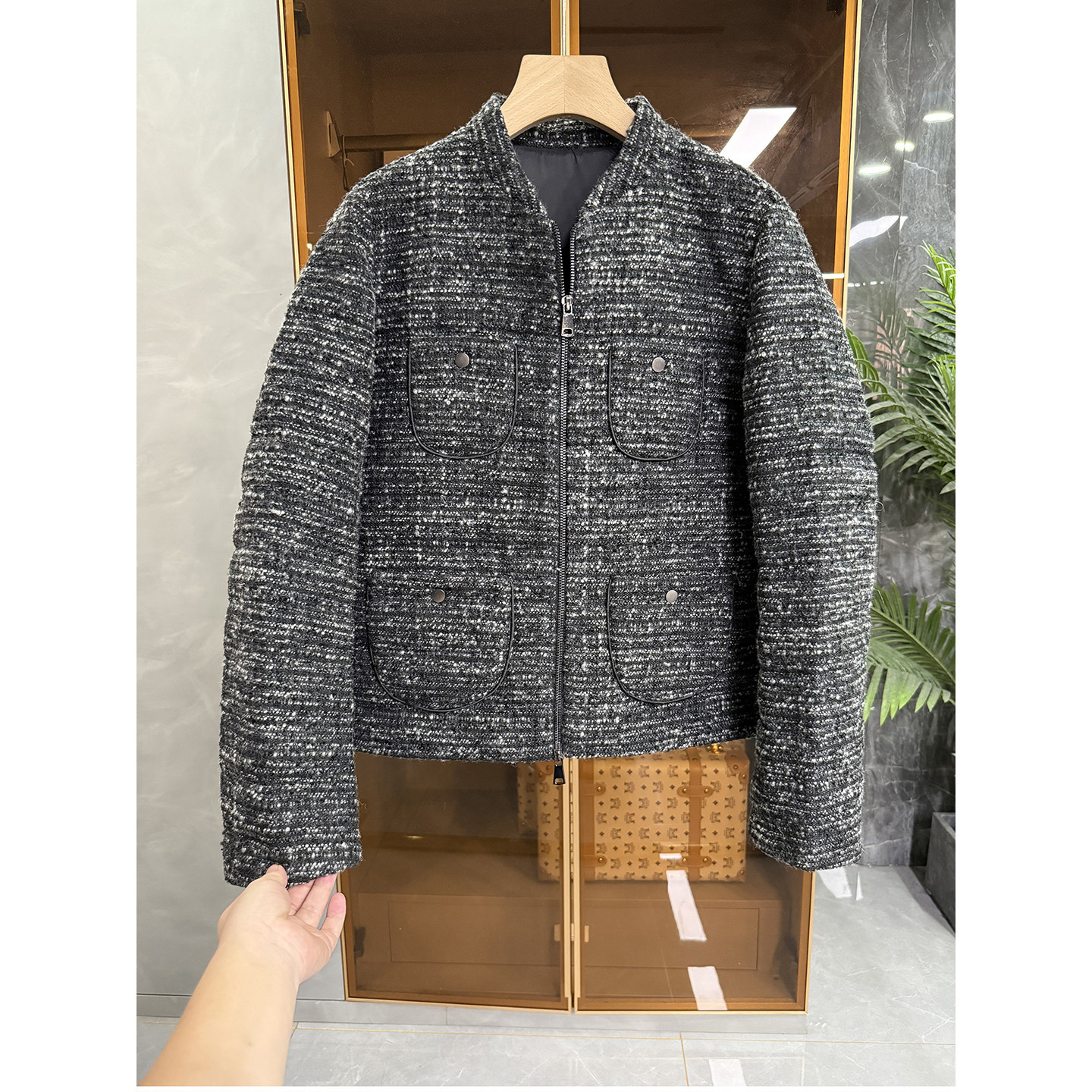 花纱绵羊毛鹅绒羽绒服拉链外套