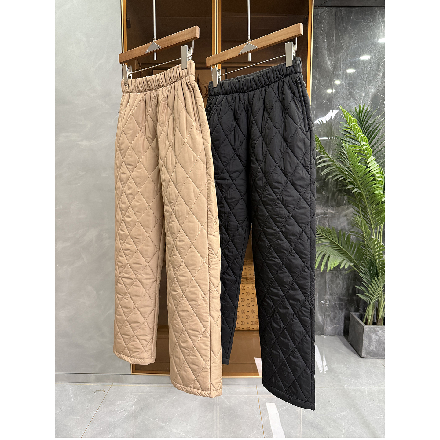 N货！菱格松紧腰休闲烟管棉裤