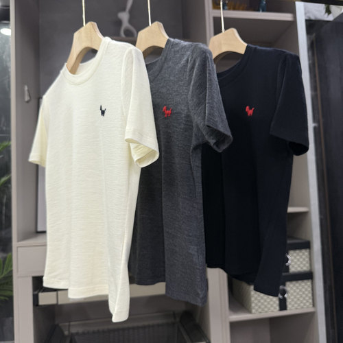 N货!薄款羊毛针织衫圆领短袖上衣