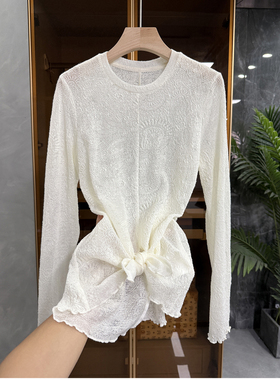 清仓不予退换！美！提花肌理羊毛圆领长袖针织上衣女S256776~JS