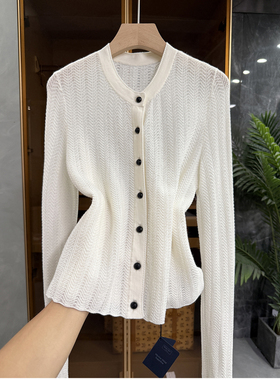 清仓不予退换！！修身钩花绵羊毛圆领长袖针织开衫女F51042~JS