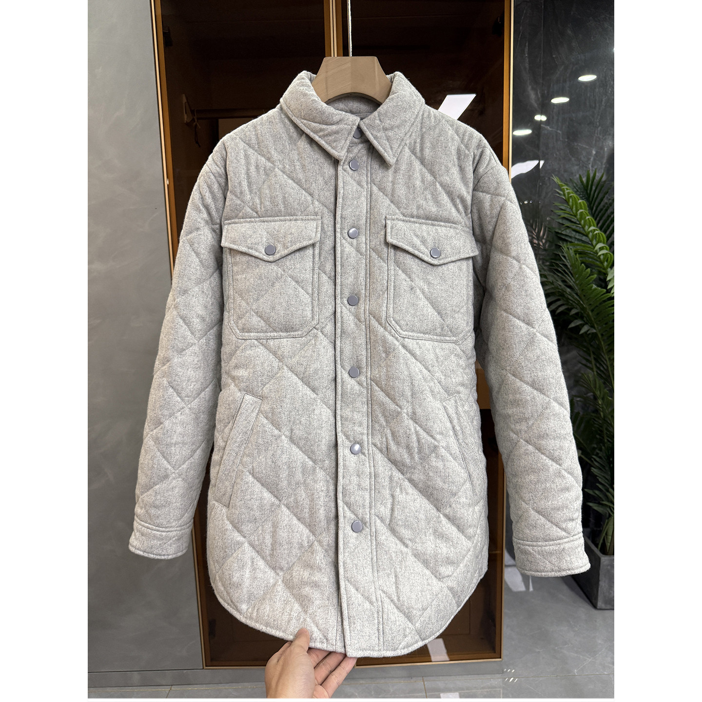 yuan单！宽松菱格衬衫棉服外套