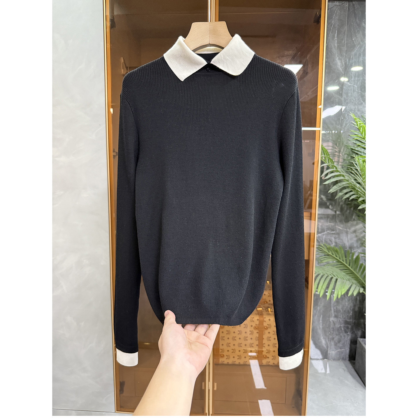 尖货！撞色翻领羊毛针织衫上衣