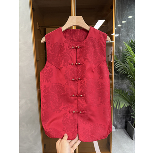 S26010 醋酸提花圆领盘扣马甲女 国风新中式 氛围感拉满