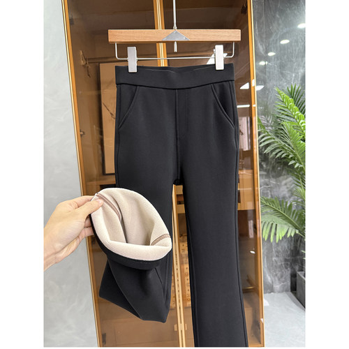 N货!微透修身加厚绒休闲微喇叭裤