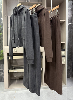 工厂外M订单！磨毛连帽卫衣外套+运动卫裤套装女   M02340~ZY