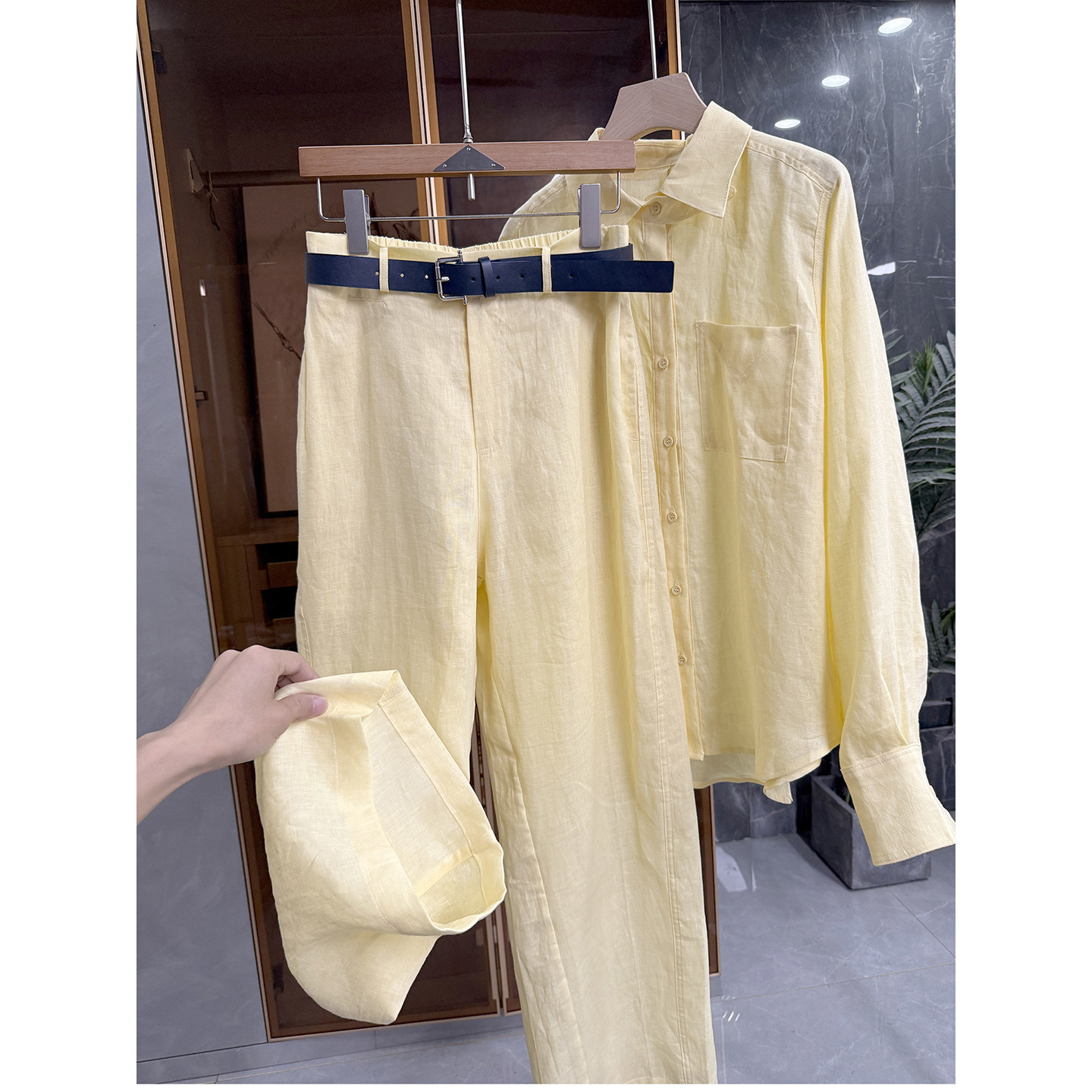 炸裂推荐！代工厂P牌料！宽松亚麻衬衫+阔腿西裤套装女 M02515~JS