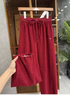 时髦精推荐！美到发光！烫钻松紧腰休闲束脚卫裤女    M022619~JS