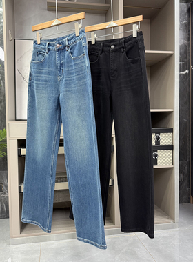 高个子收！秋冬瘦腿秘籍！加绒中高腰牛仔直筒裤女    67913~ZY