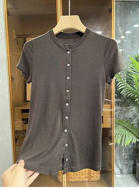 清仓不予退换！软！天丝羊毛圆领短袖针织开衫上衣女E3361~JS