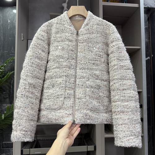 宽松羊毛亮片鹅绒羽绒服圆领外套