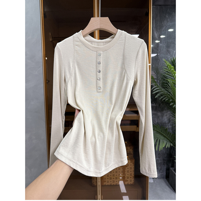 N货修身莫代尔圆领长袖打底衫T恤