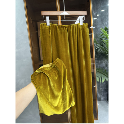 N货！真丝丝绒松紧腰休闲直筒裤