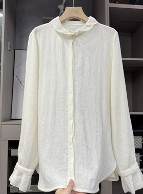 法式！优雅又气质！人字纹羊毛木耳边长袖衬衫上衣女   S85659~ZY