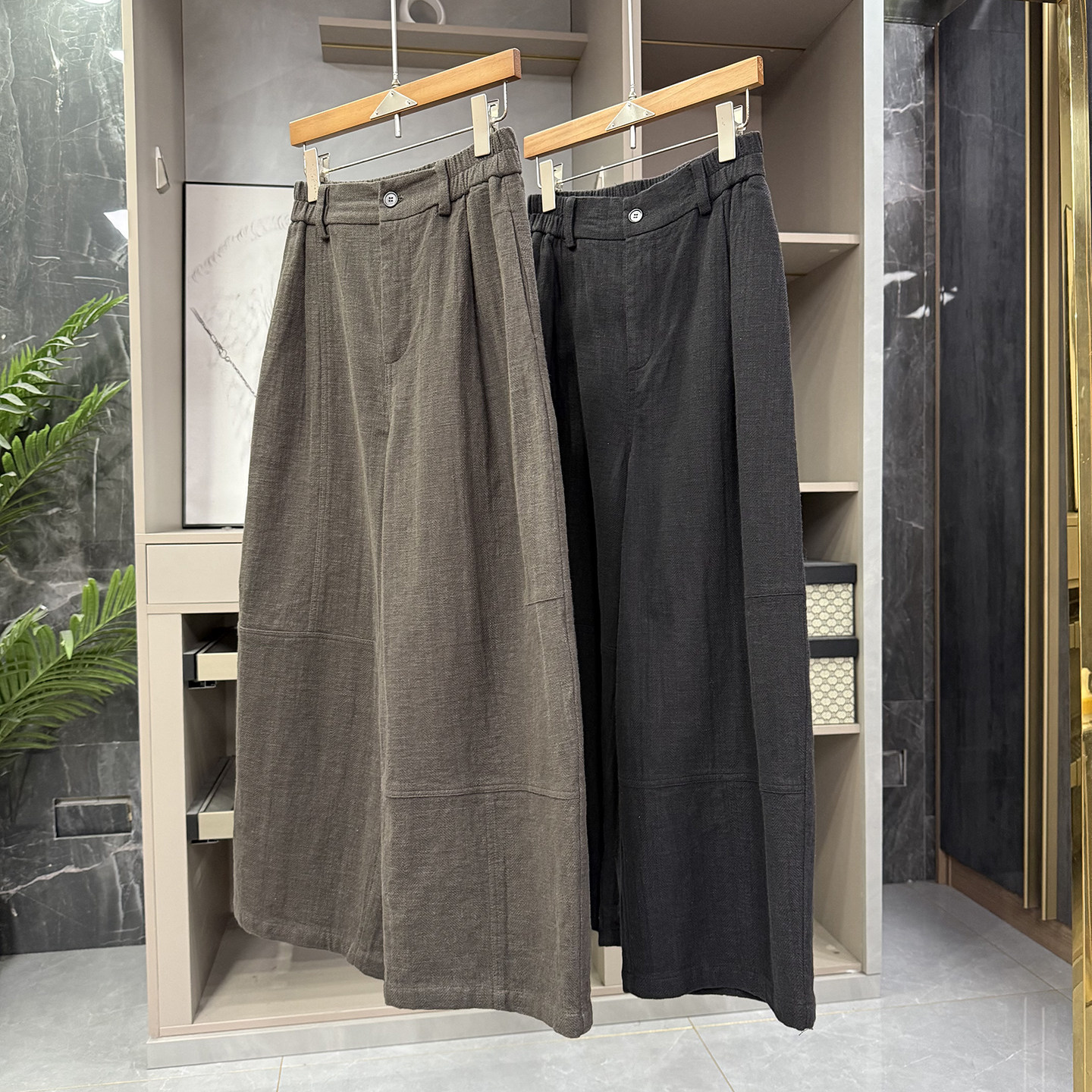 P牌料！慵懒氛围感！小厚苎麻松紧腰休闲阔腿九分裤女 W257620~ZY,女装/女士精品,休闲裤,淘宝优惠券,粉丝福利购,淘宝优惠卷