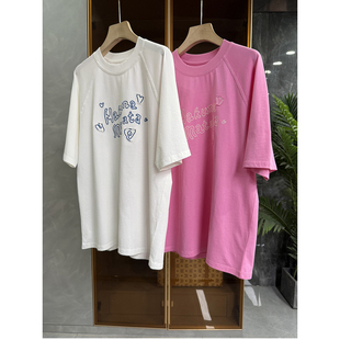 D6121 时髦精闭眼收 棉T恤女 宽松刺绣圆领短袖 口碑品质