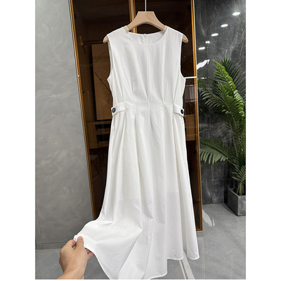 收腰天丝棉无袖圆领背心连衣裙