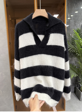 大N货！蓬松柔软！宽松羊毛半开领长袖针织衫毛衣女  252169~JS