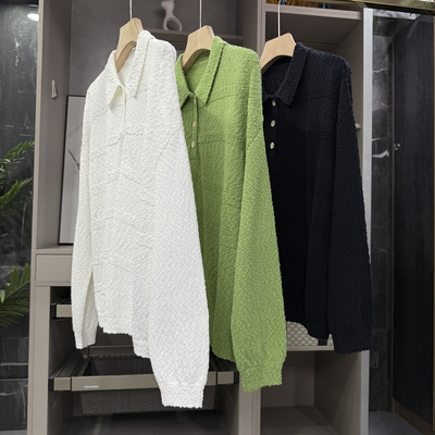 N货！宽松POLO领长袖棉针织上衣