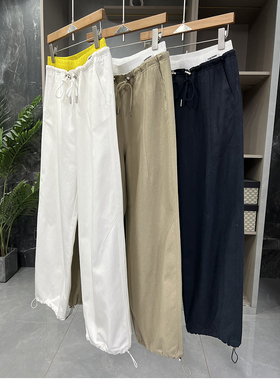 清仓不予退换！减龄时髦！撞色松紧腰休闲直筒卫裤女T23096~ME