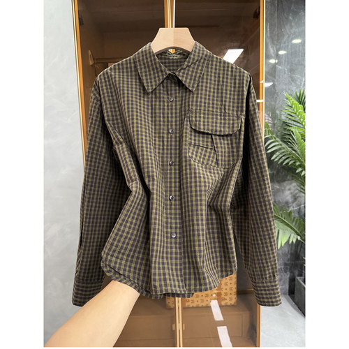 N货！复古格子长袖棉衬衫上衣