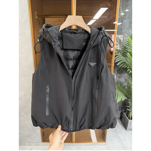 宽松鸭绒羽绒服冲锋衣连帽马甲