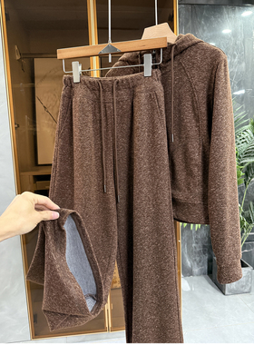 实力大工厂！花纱连帽拉链卫衣+运动卫裤套装女     M02297~JS