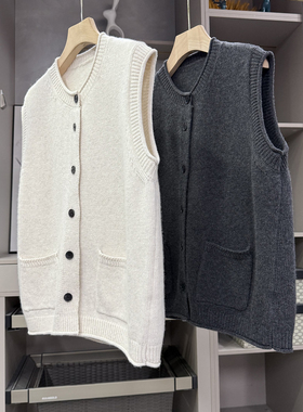 N货！叠穿神器！宽松圈边羊绒羊毛针织圆领开衫马甲女  Y8141~ZY