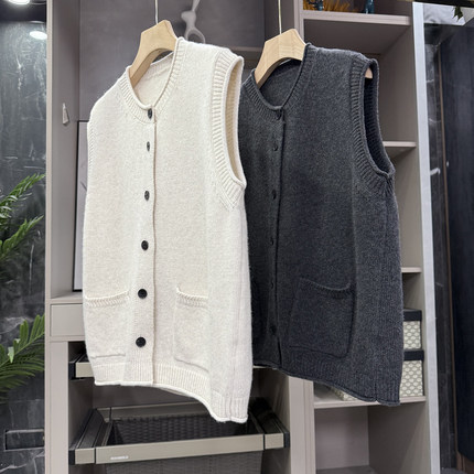 N货！叠穿神器！宽松圈边羊绒羊毛针织圆领开衫马甲女  Y8141~ZY