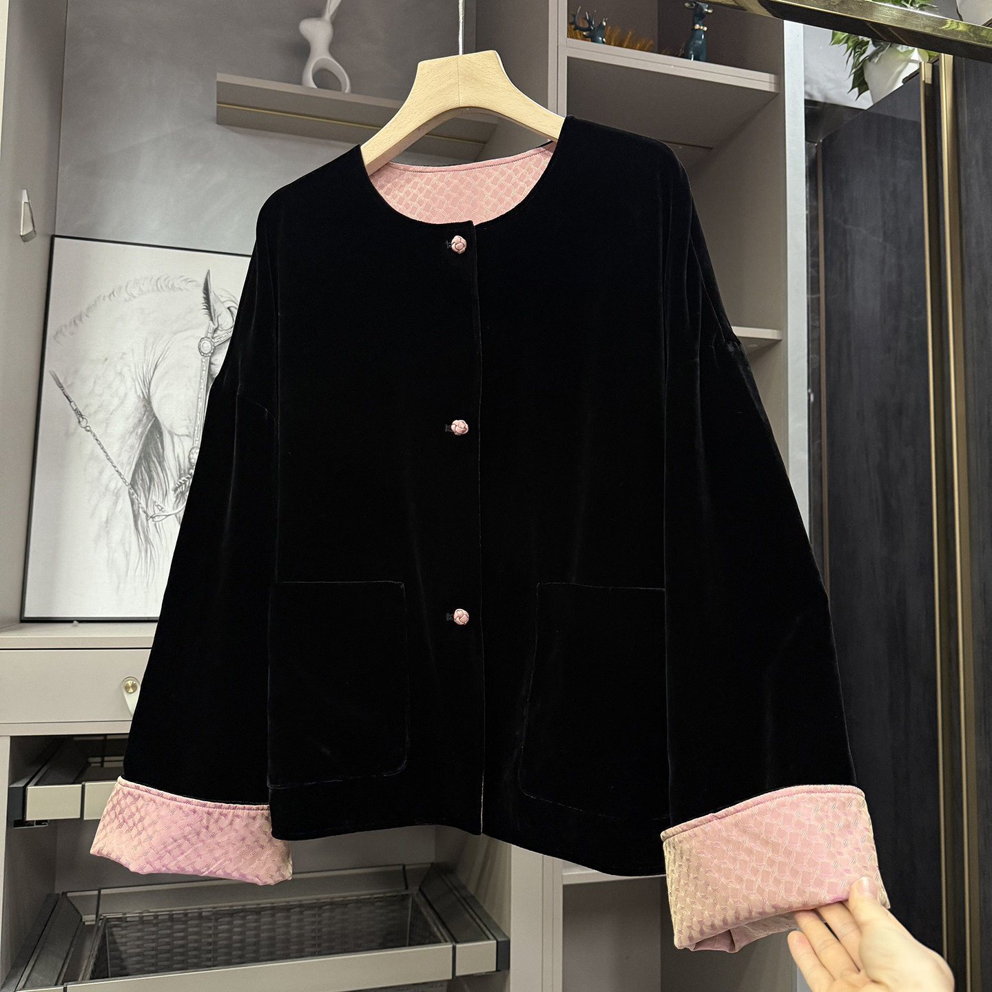 柜款！国风新中式！两面穿宽松真丝丝绒圆领盘扣外套女 738360~ZY,女装/女士精品,短外套,淘宝优惠券,粉丝福利购,淘宝优惠卷