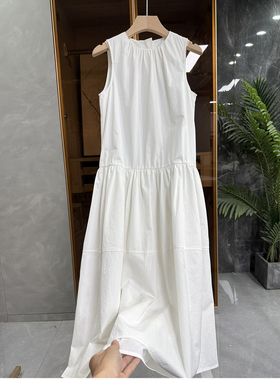 清仓不予退换！！棉质抽褶圆领无袖连衣裙    M02198~JS