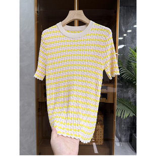 上衣女B2659 清仓不予退换 圆领短袖 条纹针织衫 瘦并存