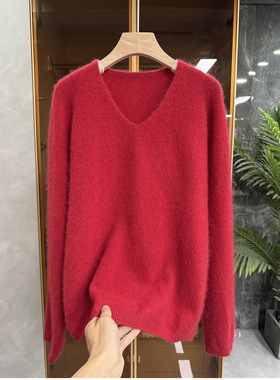 wu敌好穿！大N货！宽松羊绒羊毛V领针织毛衣女     SY7972~JS