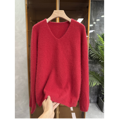 大N货！宽松羊绒羊毛V领针织毛衣