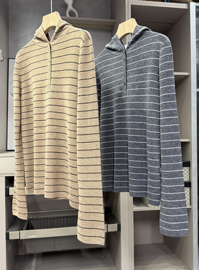 yuan厂P牌料！16针羊毛条纹连帽半开领针织衫T恤女     M3031~ZY